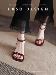 Sheepskin Summer New Style Womens Sandals French Fairy Wind Middle Thick Heel One-Strap High Heels Fashionable Casual Slip-On