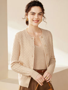 ZHENRONGDAO | 100% Pure Cashmere Open Cardigan Womens Loose Round Neck Knitted Outerwear Spring Autumn New Style Warmth Emitting Long Sleeve