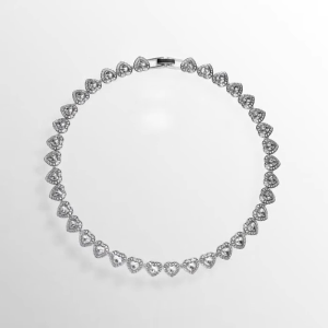 💖Swarovski💖(New)Ariana Grande x Swarovski Tennis Silver Mixed Cut Heart Shape White Diamond Pendant Necklace S925 Sterling Silver Womens Fashion Necklace Hypoallergenic Non-allergenic Valentines Day Gift Birthday Gift for Girlfriend Bestie