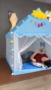 [TẶNG ĐÈN TRÒN + NỆM LÓT ] Lều Công Chúa Hoàng Tử S5 cho bé trai bé gái cửa có rèm chống muỗi xinh xắn