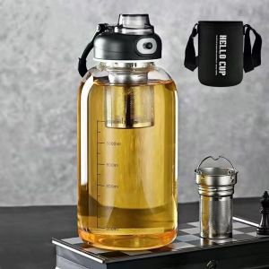 Glass Tea Tumbler with Infuser -  Large Glass Water Bottle with Sleeve & Lock Lid Reusable Sports Water Bottle for Gym Home