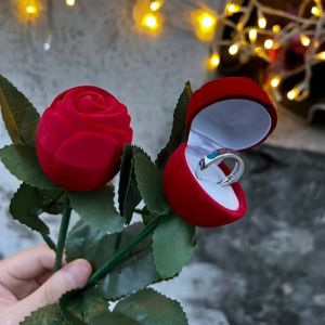 Rose Flower Ring Box Mothers Day Gift Creative Practical for Mom And Grandma Student Party Festive Romantic Red Color