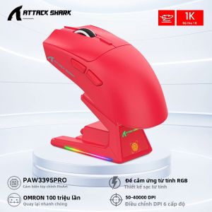 Chuột Chơi Game Đa Chế Độ ATTACK SHARK X1 40000DPI Cảm Biến PAW3395PRO Đèn RGB Đế Sạc Từ Tính 100 Triệu Lần Bấm Kết Nối Không dây/Bluetooth/có Dây