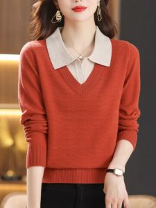 plus Size Womens Autumn Winter Knitted Long Sleeve Polo Collar Sweater Base Layer Top Moms Clothes Casual Comfortable Fashion