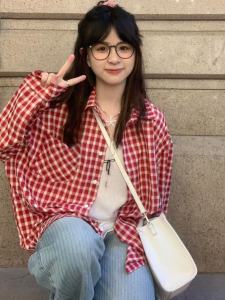 Áo Sơ Mi Kẻ Caro Dáng Rộng Cho Nữ Mùa Hè 2025 Áo Sơ Mi Chống Tia UV Thường Ngày Bằng Cotton Cổ Polo Tay Dài