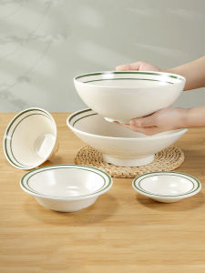 Large Plastic Melamine Resin Bowl Green Edge Noodle Soup Bowl Sugar Water Bowl Commercial Use Shallow Bowl Dining Utensils