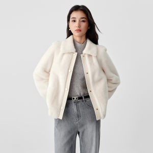 Koradior | Winter New Elegant Faux Fur Patchwork Leather Snap Lapel Short Coat