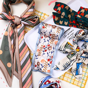 Twilly Long Scarf Women Packaging Accessories Scarf Hair Bands Bow Knot Streamer Silk Scarf Womens Fashion Accessories