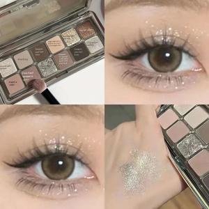 other | 12-Color Cement Eyeshadow Palette Earth Tones Matte Pearl Glitter Waterproof Long-Lasting Korean Makeup Shiny Cold Tea Brown