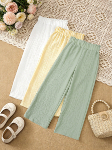 3Pcs Girls Solid Color Wide-Leg PantsSoft and Comfortable Trousers for Girls Aged 2-12Y Daily Wear in SpringSummer and Autumn