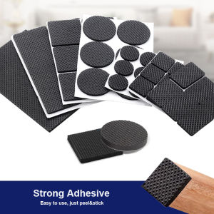 Black Anti-slip Self-adhesive Table and Chair Legs Rubber Pads Round Square Floor Protectors Width 20/25/28/40/80mm