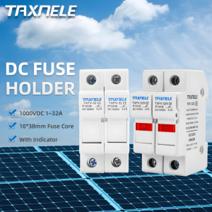 TAXNELE DC Fuse Holder 2P 1000V 32A TXPV-32 TXPV-32X With Without Indicator Solar PV System Fuse Base 10x38mm High Voltage Solar PV 1000V Fuse Base Photovoltaic System Protection Protector