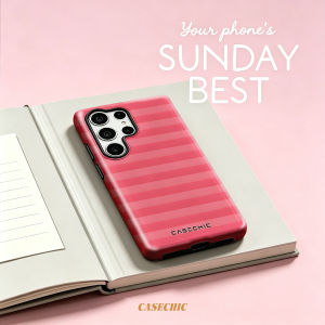 Potdemiel | Pink Horizontal Stripe Case for Samsung Galaxy S26 S25 S24 S23 Ultra Drop Resistant Glossy Dual-Layer Cover CaseChic