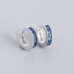 ANENJERY Colored Square Zircon Circle Hoop Earrings for Women Simple French Silver Color Geometric Huggies Gift pendientes