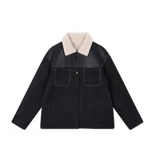 PU Leather Patchwork Suede Velvet Jacket Cotton-Padded Coat Mens Lapel Autumn and Winter Korean Style Short Loose Lamb Wool Coat