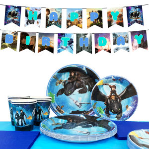 114 Pcs How to Train Your Dragon Birthday Tableware-Banner Plate Tablecloth etc How to Train Your Dragon Birthday Party Supplies