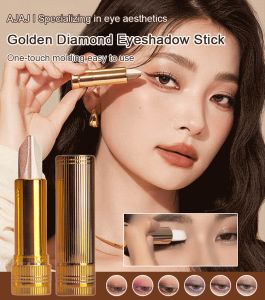 Lazy people twocolor waterproof gradient eyeshadow stick Daily + party dual effect Gradient earth color + gold shimmer Eye shadow stick Brighten the eye bags