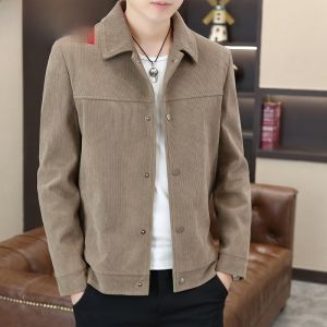 HENGYUANXIANG | Hengyuanxiang Mens Corduroy Jacket Pure Color Turn-down Collar Autumn Winter Fashionable Korean Style Warmth Outerwear Top