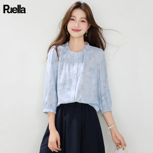 puella | Slimming Bouffant Collar Dyed Print French Style Shirt