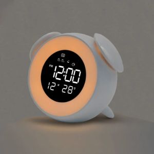 Bedside Sunrise Sunset Wake Up Light Digital Led Music Alarm Mirror Clock Bedroom Desk Calendar Snooze Clock Table Phone Charger