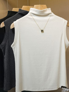 Elegant French Style Slim Fit Sleeveless Half Turtleneck Sweater
