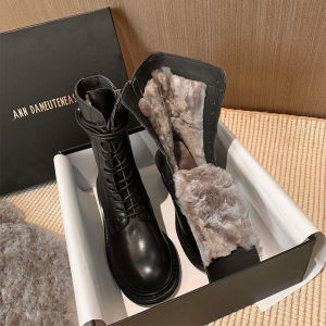 Womens Thickened Fleece Lined Fur Integrated Snow Boots Martin Boots Short Boots Warm Cotton Shoes Thick Bottom Casual Style