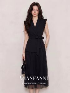 QFN | Bộ Đầm Lưới Đen Elegance Dây Nịt