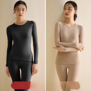 MiiOW | Thickened Fleece Warmth Womens Thermal Underwear Top Long Sleeve Round Neck Bottomless Cat Person MiiOW Winter Clothes Set