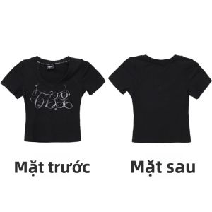 CBXLAB | Áo Nữ Dài Tay Cổ Chữ V Ribbed Co Giãn Cao Trang Trí Đá Rhinestone Khiêu Vũ