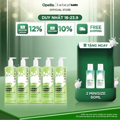 Bộ 5 chai Sữa Tắm Gội Trẻ Em Lactacyd Baby Extra Milky Làm Sạch Dịu Nhẹ và Dưỡng Ẩm Vượt Trội 500ml/chai