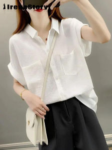 IRENASTORY Loose chiffon shirt womens large size top summer thin shirt short sleeves