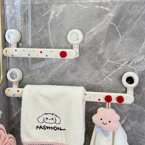Bathroom Towel Rack Suction Cup Cream Style Wall Mounted Storage Organizer No Drilling Required Towel Bar for Bath Towels