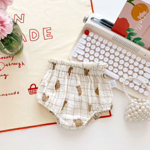 กางเกงขาสั้นผ้าฝ้ายเอวสูงสําหรับเด็กทารกและเด็กผู้หญิงสไตล์ลําลองบางส่วนกางเกง PP ขนาดใหญ่ฤดูร้อนสวมใส่เข็มขัดยางความปลอดภัย