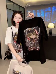 Cool American Style Printed Short Sleeve T-Shirt Womens Loose Fit High Street Design Summer Fashion Casual Cotton Top