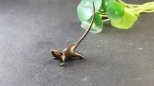 Mini Chinese‑Style Home Decor Ornament Vintage Pure‑Copper Long‑Tailed Rat Tea Pet