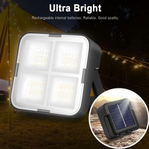 LED Solar Camping Light USB Rechargeable - 4 Lighting Modes Bright Solar Tent Lamp Portable for Power Outages Emergencies