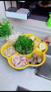 Nine-grid rotating platter hot pot dish compartment vegetable drain basket home kitchen side dish plate九格旋转拼盘