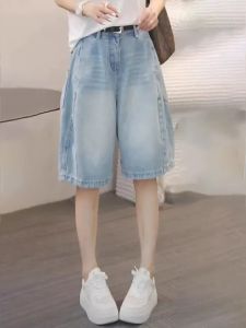 กางเกงยีนส์ทรงหลวมเอวสูง สำหรับผู้หญิงไซส์ใหญ่ กางเกงขายาวทรงตรง กระเป๋าหลัง ฤดูร้อน 2025 กางเกงขายาวทรงหลวมสบาย ๆ