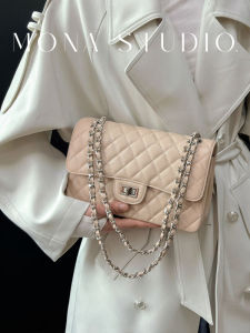 Womens Chain Link Diamond Pattern Leather Shoulder Bag Crossbody Bag Soft Cowhide New 2025 Summer New Style Light Brown