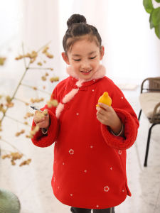 Embroidered Woolen Coat Cotton Lined New Chinese Style Year of the Rat Childrens Clothing Girls Tang Suit New Year Visit Outfit