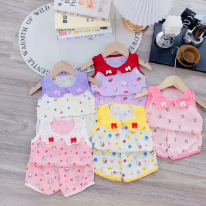[A04] Đồ bộ bé gái CỔ SEN đính nơ chất thun tăm lạnh mềm mát cho bé từ 4 - 16kg - DH KIDS