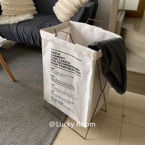 Luckyroom ถังใส่เสื้อผ้าสีขาวขนาดใหญ่แบบพับได้ สไตล์ Scandvinia สำหรับใช้ในบ้าน อุปกรณ์เก็บของสำหรับใส่เสื้อผ้าสกปรก