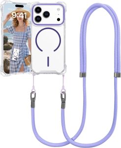Magnetic Lanyard Case For iPhone 17 Pro Max 14 13 15 16 Plus Four Corners Shockproof Crossbody Neck Cord Strap PC Clear Cover