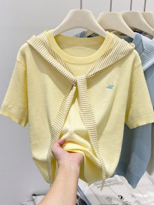 LUOSHAO | Fashionable and Stylish Knitted Short Sleeve T-shirt with Shawl