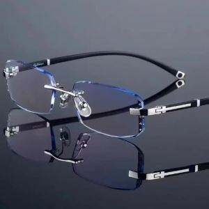 Kính Đọc Sách Thời Trang Không Gọng Chống Ánh Sáng Xanh Đổi Màu Tự Động Tròng Kính Hình Chữ Nhật Trong Suốt Dành Cho Nam Và Nữ