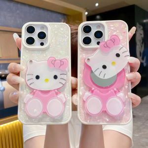Sanrio | Kawaii Hello Kitty Mirror Stand Phone Case For iPhone 17 16 15 14 13 12 11 Pro Max Plus 17Pro Shockproof Girl Makeup Phone Cover