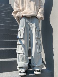 กางเกงยีนส์ทรงหลวมสไตล์ฮิปฮอปสไตล์สตรีทอเมริกันสำหรับผู้ชาย กางเกงขายาวทรงหลวมหลายกระเป๋า สไตล์ฟังก์ชั่น กางเกงยีนส์ทรงหลวมสำหรับฤดูใบไม้ร่วง
