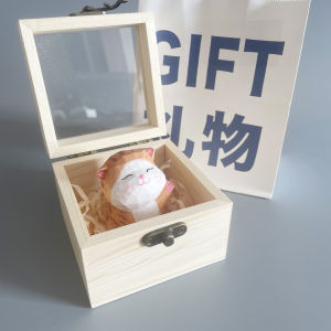 Handcrafted Wood Carving Lucky Cat Ornaments Orange Cat Desk Top Decoration Car Center Console Decor Study Creative Cute Birthday Gifts