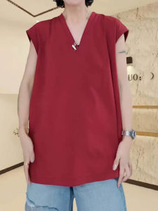plus Size V-Neck Sleeveless Vest Top Women Summer Loose Conceal Meat Slimming Trendy Korean Style Casual Wear Comfortable T-Shirt