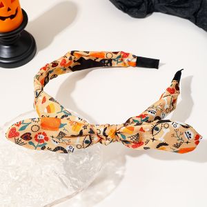 1/4 pcs Halloween Bunny Ear Headband for Girls Quirky Pumpkin Ghost Bat Pattern Multicolor Hair Accessory